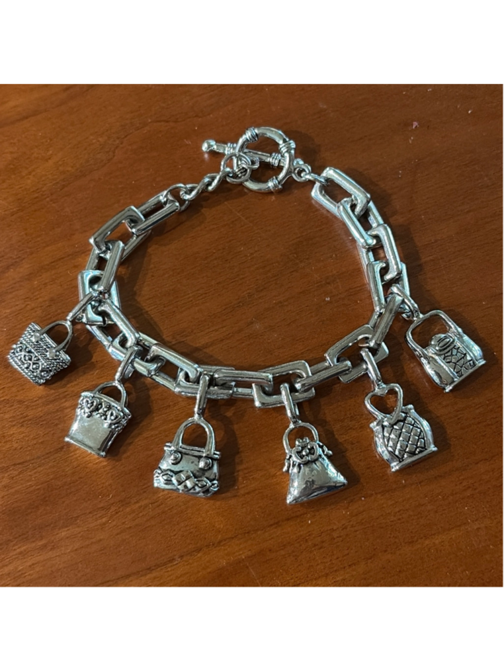Authentic Vintage Brighton Silver Plated Retired Handbag Purse Charm Bracelet